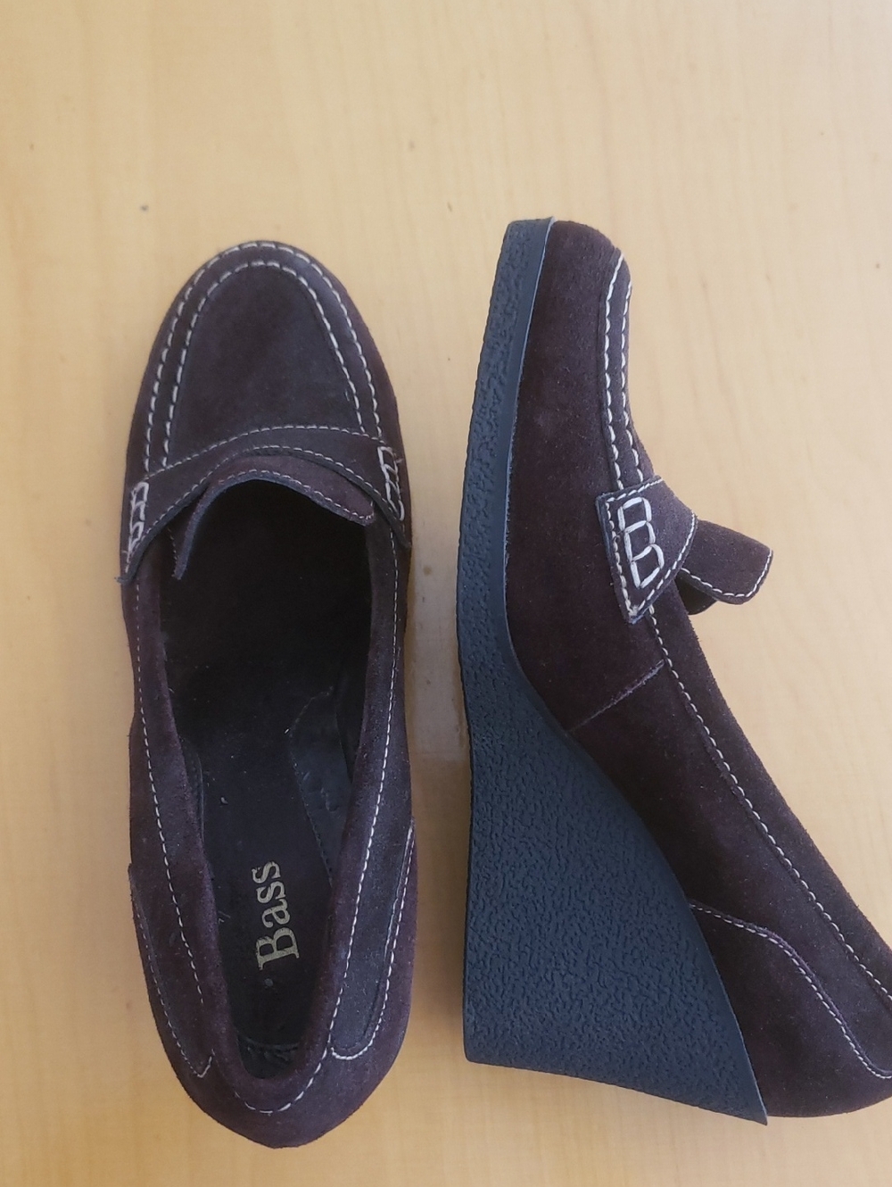 Bass Dark Brown Suede Wedge Loafers